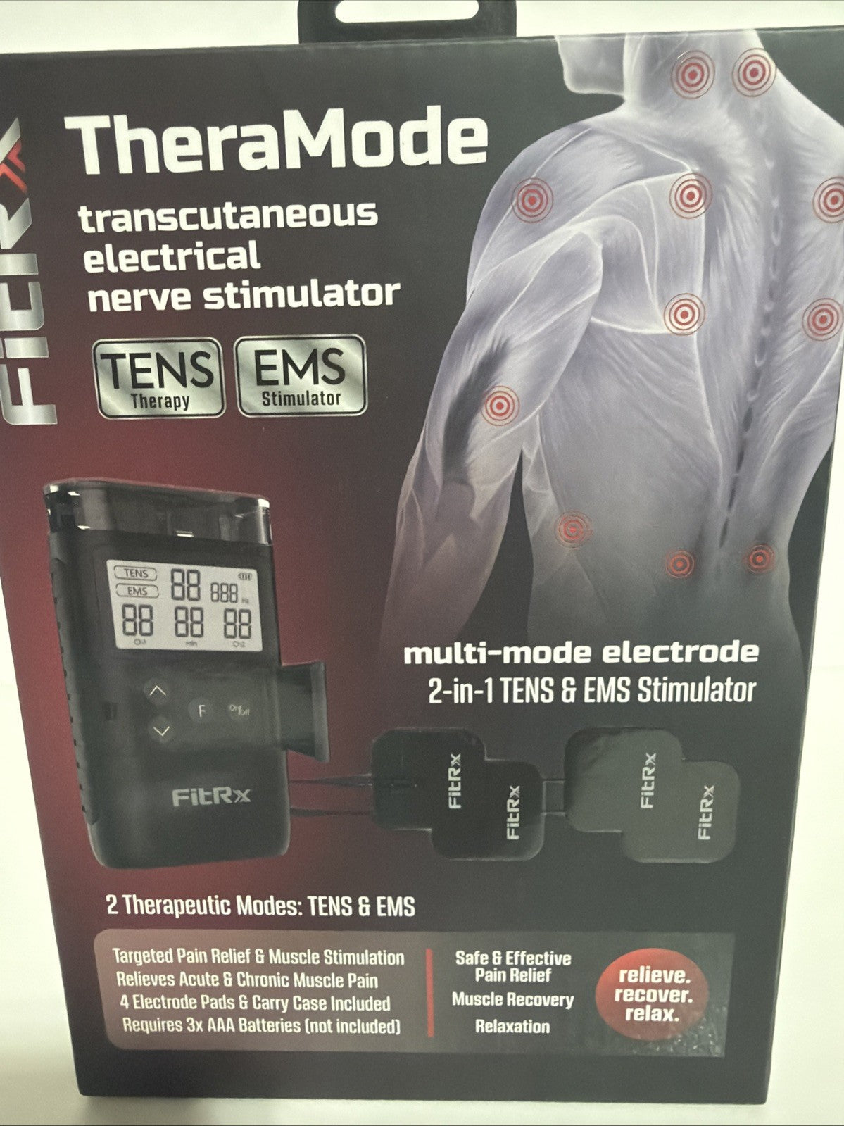 FitRx TheraMode Electrode Stimulator TEMS ENS 2 Modes Muscle Stimulation NEW NIB