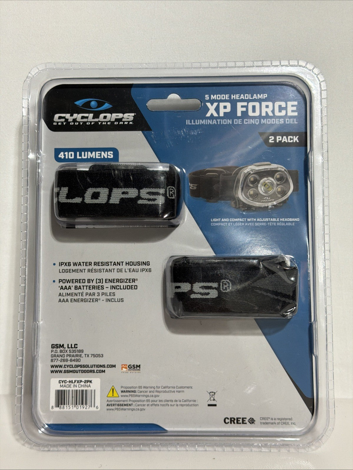 Cyclops Xp Force Headlamp 410 Lumens Black 2 Pack Water Resistant Flashlight New