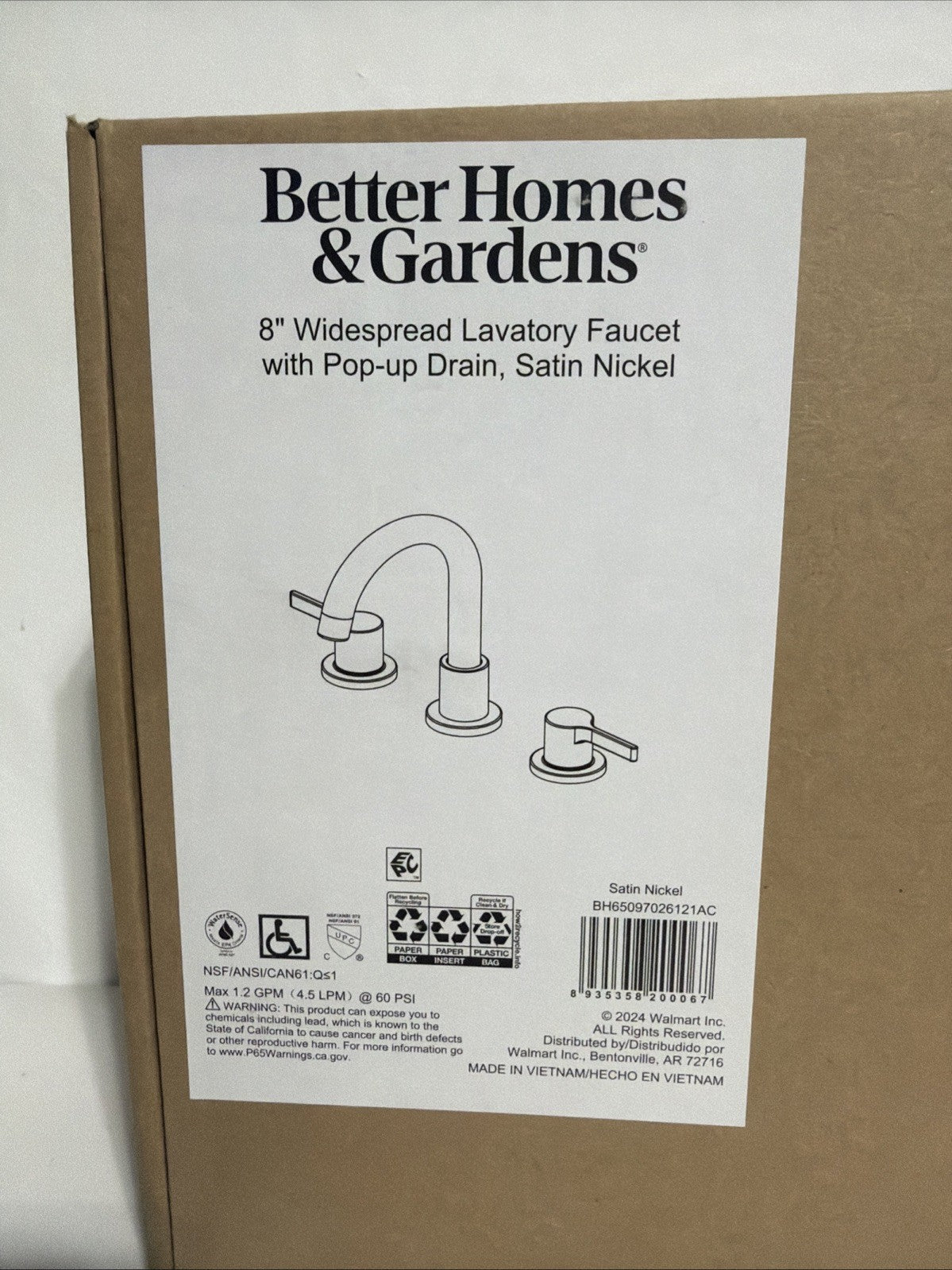 Better Homes & Gardens Clean Modern 8" Widespread Bathroom Faucet + Pop Up Drain