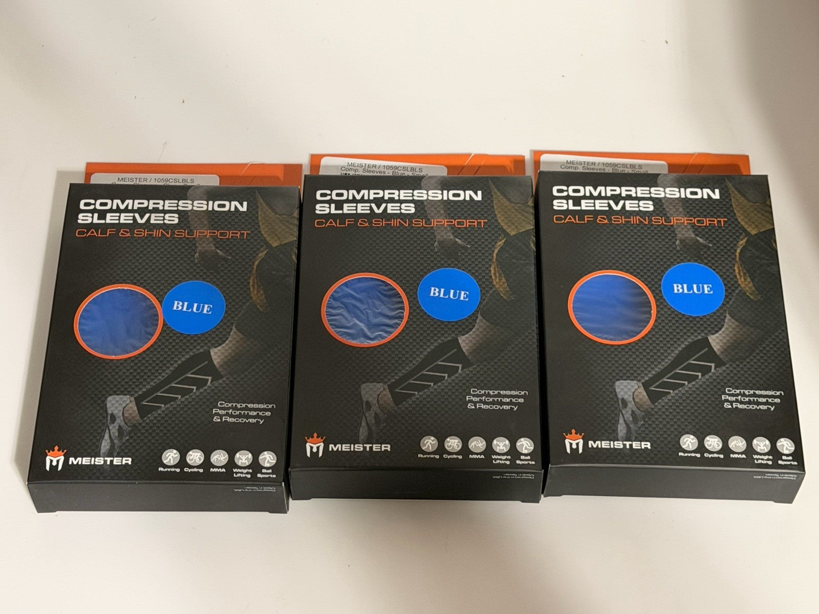 3 Pairs! Meister Compression Sleeves Calf & Shin Blue Socks - Small - NEW IN BOX