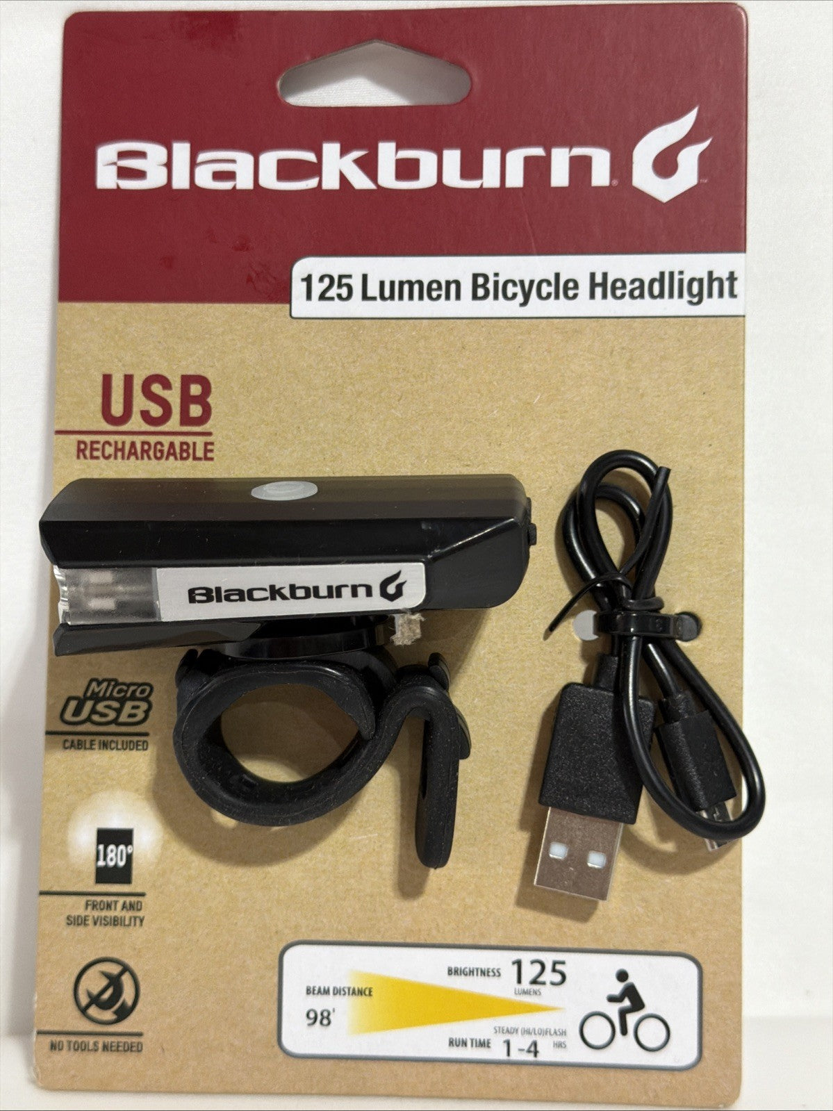 Blackburn Bicycle Bike Headlight 125 Lumens USB Rechargeable LED 3 Light Modes