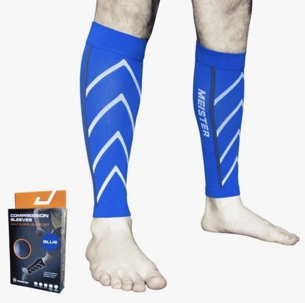 3 Pairs! Meister Compression Sleeves Calf & Shin Blue Socks - Small - NEW IN BOX